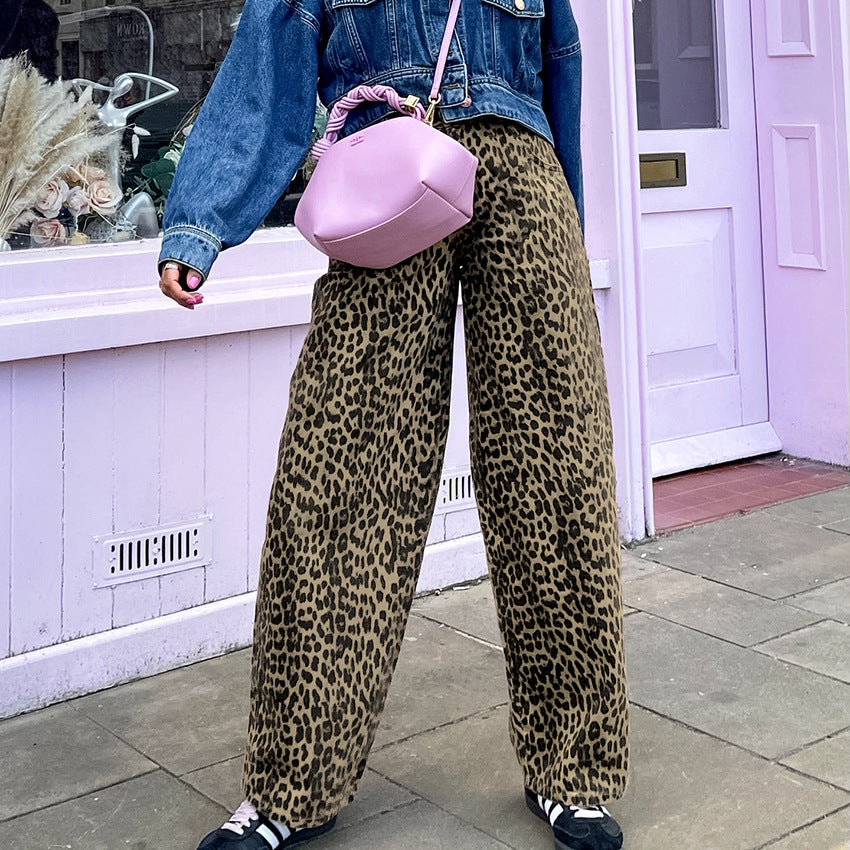 Cotton Leopard-print Slim-fit Slimming Tappered Pencil Casual Pants