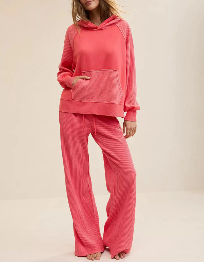 Hooded Top And Wide-leg Pants Two-piece Set