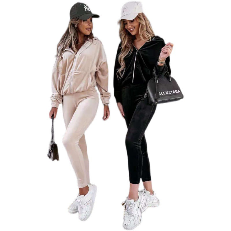 Ladies Suit Hooded Solid Color