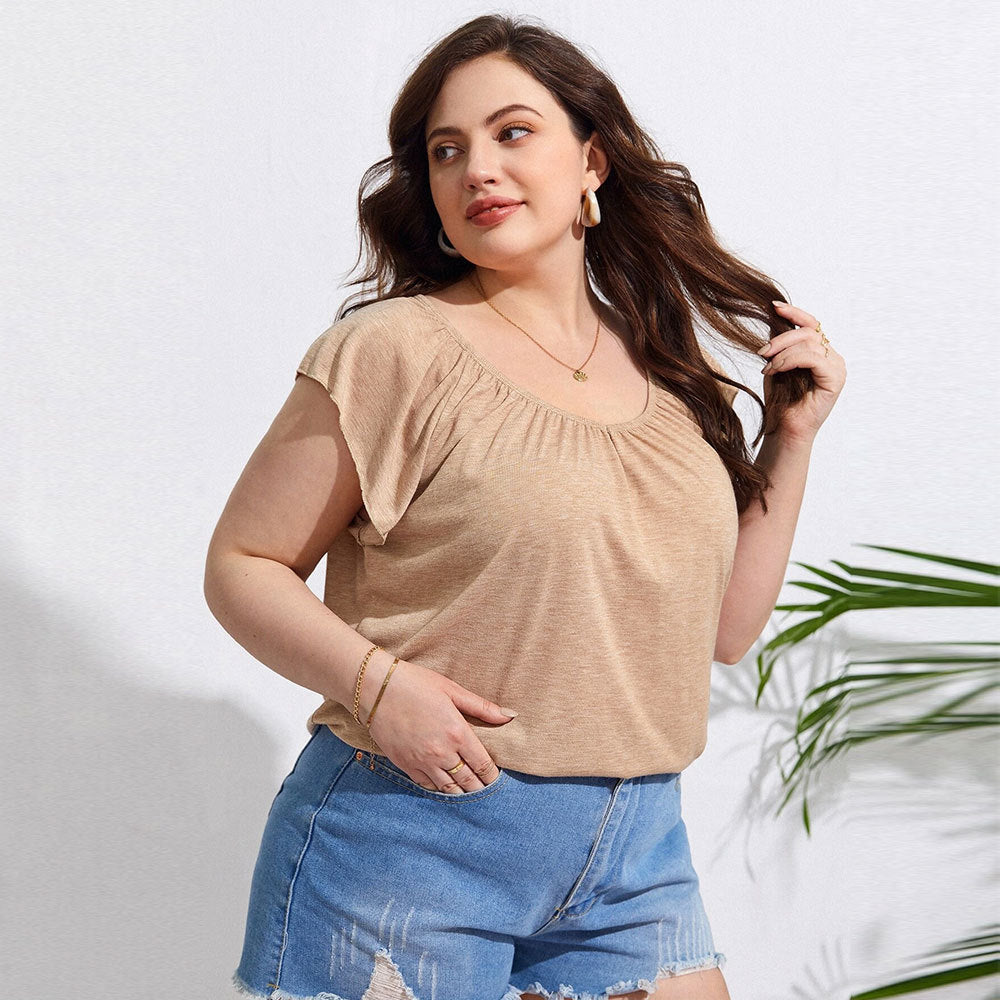 Women's Loose Casual Holiday Home Solid Color Short Sleeve Top