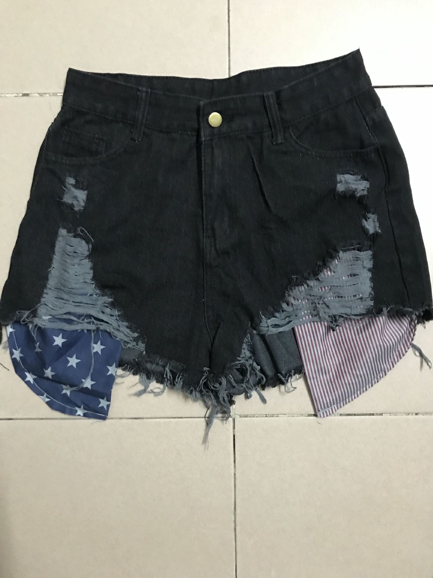New Pocket Stars And Stripes Flag Ripped Shorts