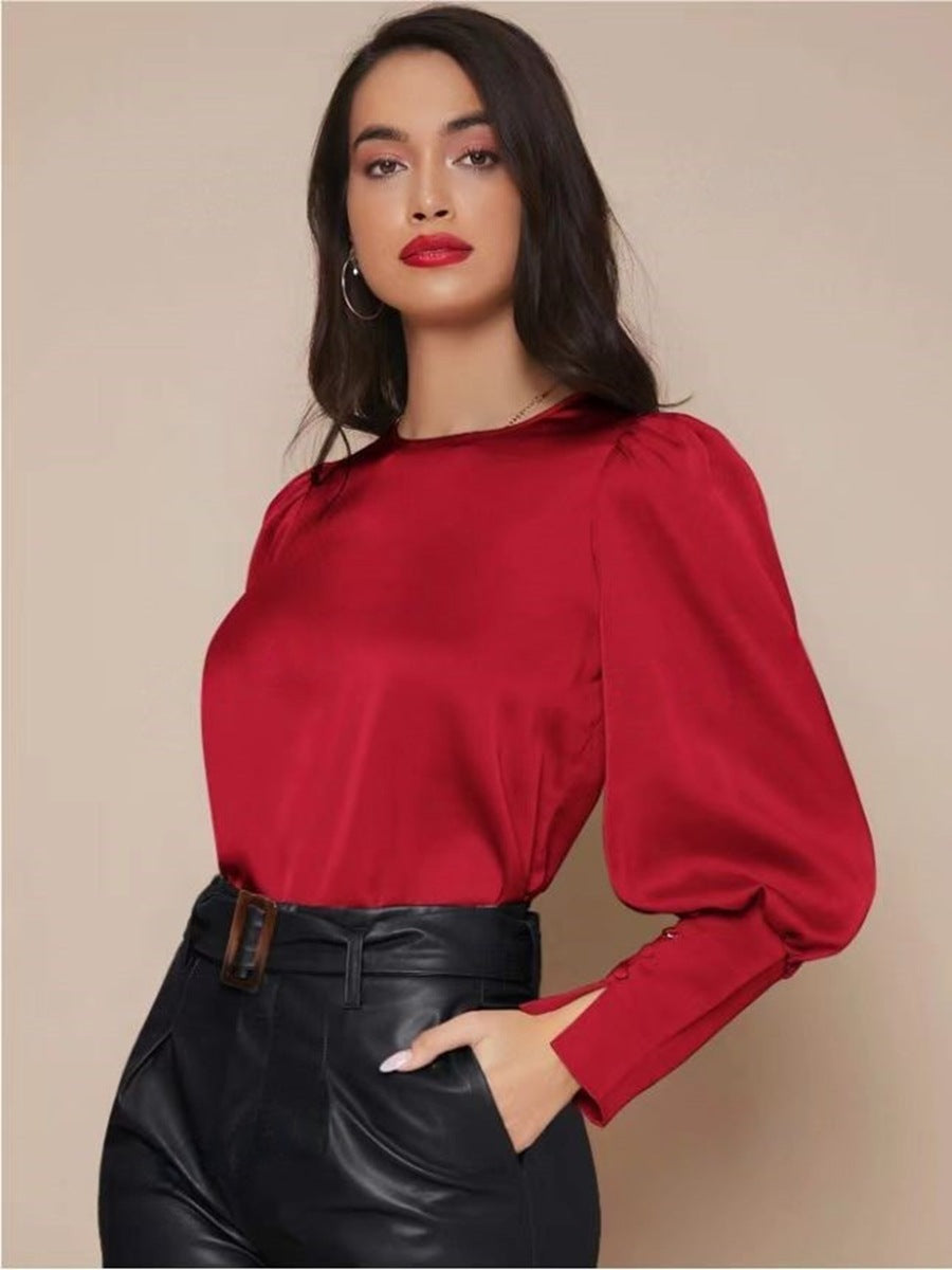 Women's Long Sleeved Satin Shirt