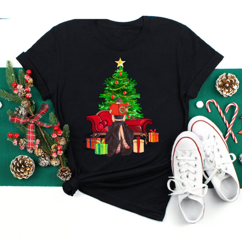 Christmas Print Girlfriends Red T-Shirt