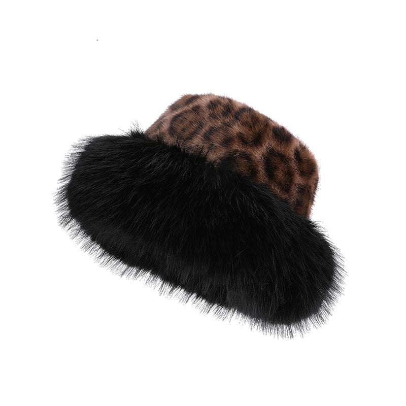 Efterår Og Vinter Plys Leopardprint Mongolske Kasket Fortykket Kuldebeskyttelse
