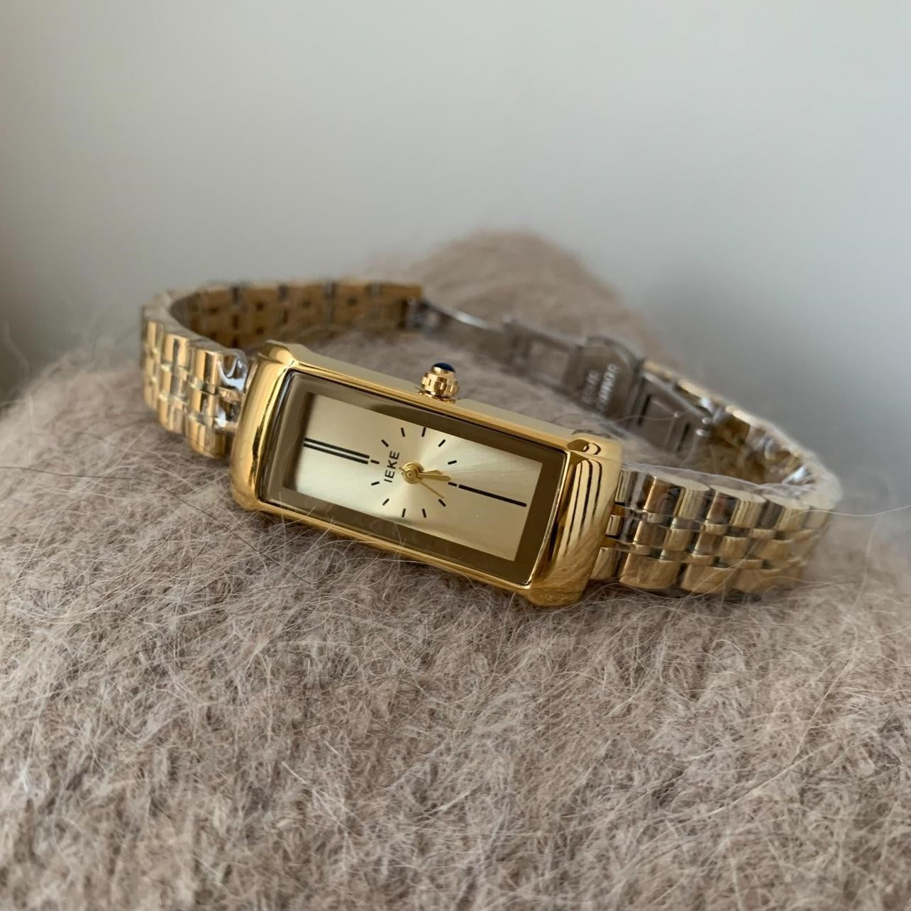 Dame Rektangulært Guld Mode Retro Stålrem Kvartsur