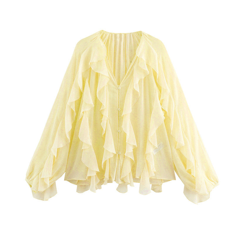 Women's Laminated Fashion V-neck Long Sleeve Shirt