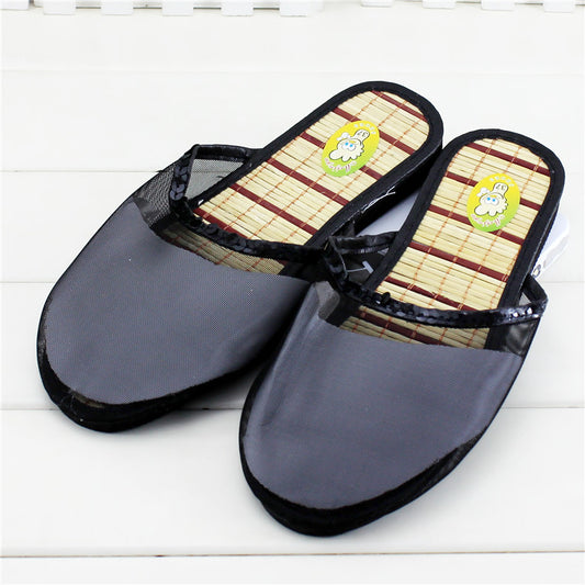 Hand-embroidered Beaded Silk Mesh Slippers