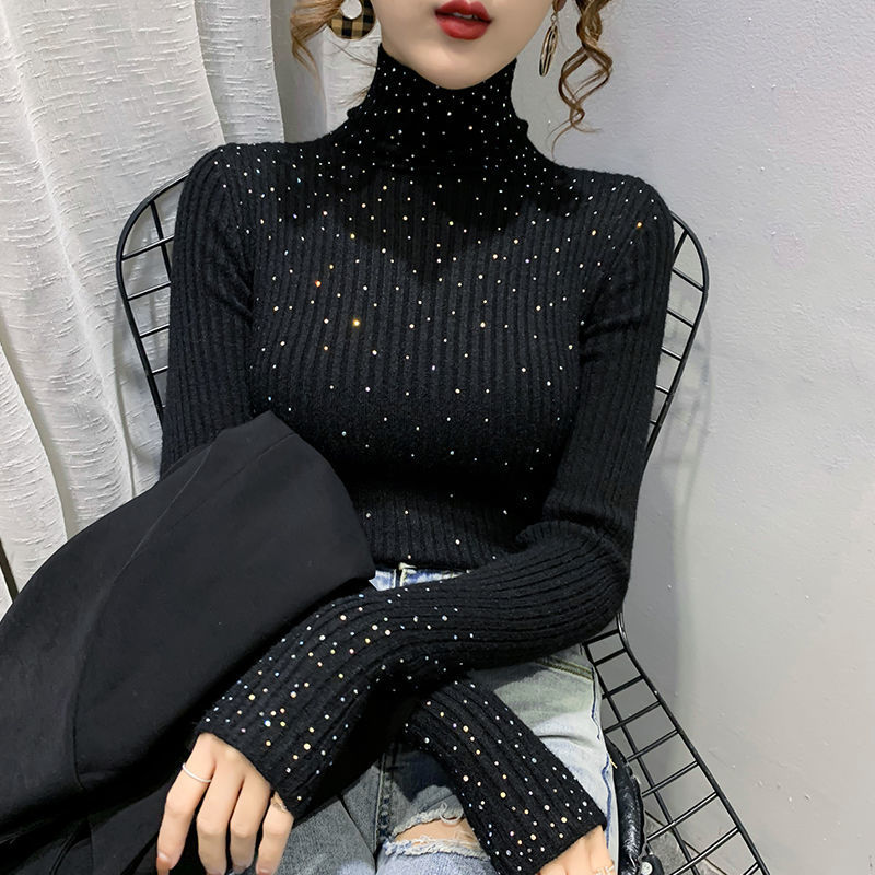 Thickened Starry Rhinestone Knitted Sweater