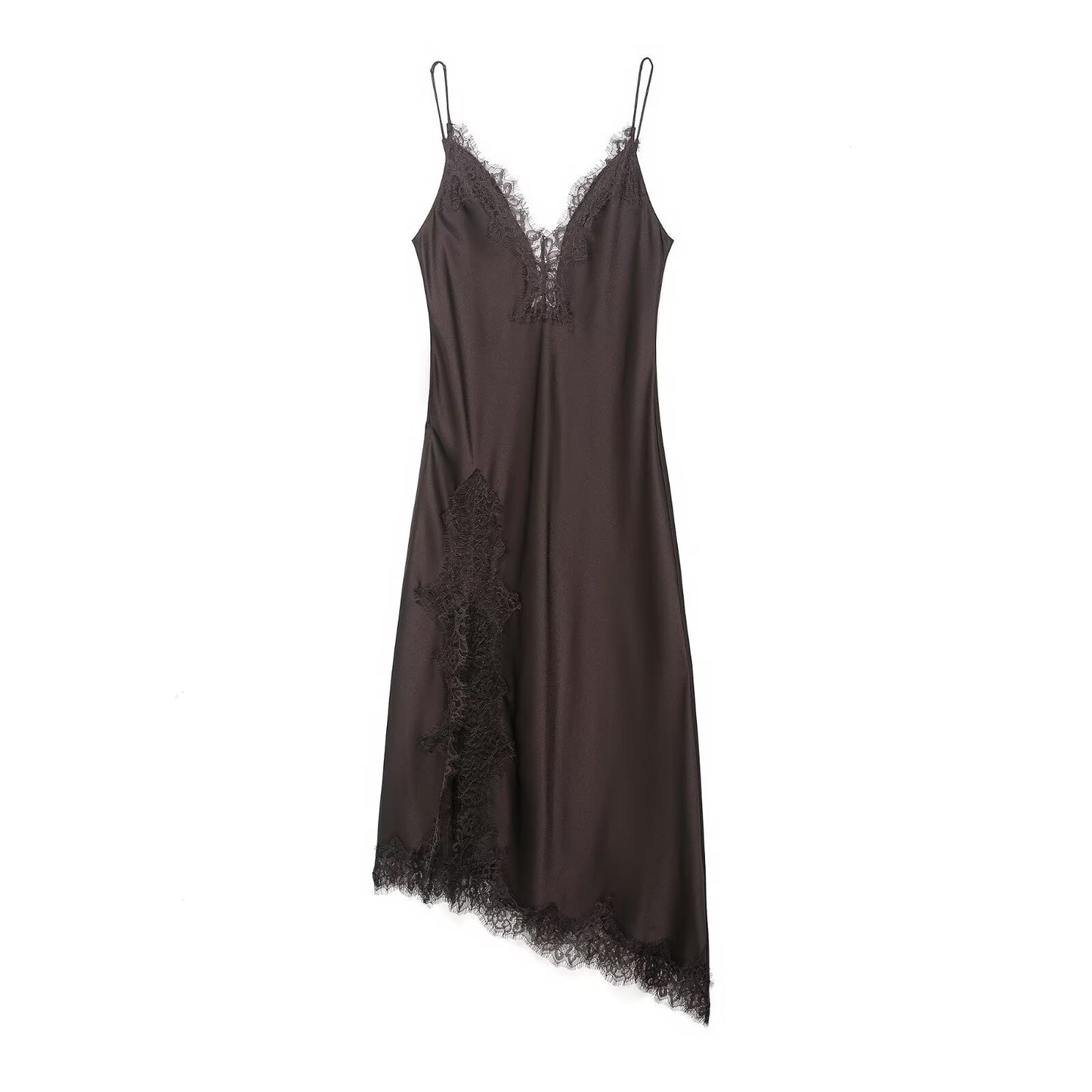 Lace Trimmed Silk Satin Dress