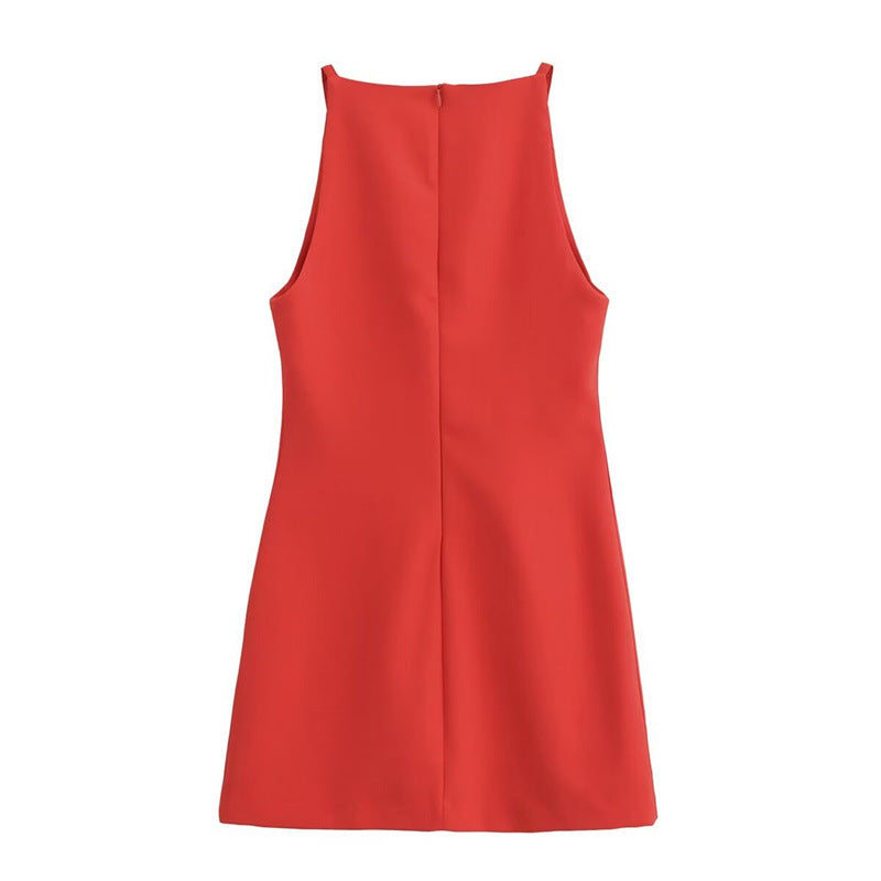 French-style Chic Straight-neck Sleeveless Slim-fit Mini Dress