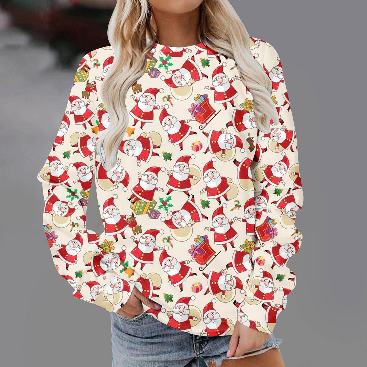 Christmas Fashion Print Round Neck Men's Women's Pullover