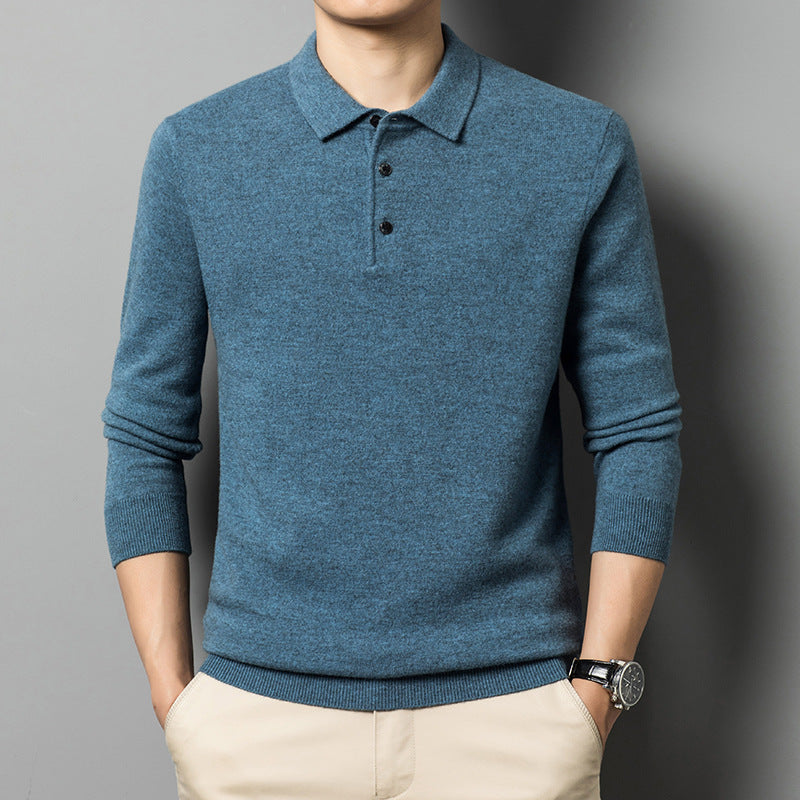 Tykkere Sweater i Ren Uld til Mænd Langærmet Strikket Bluse