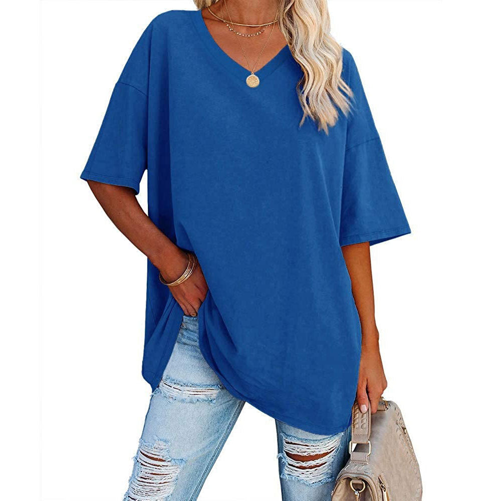 European And American Women's Loose Short-sleeved V-neck T-shirt