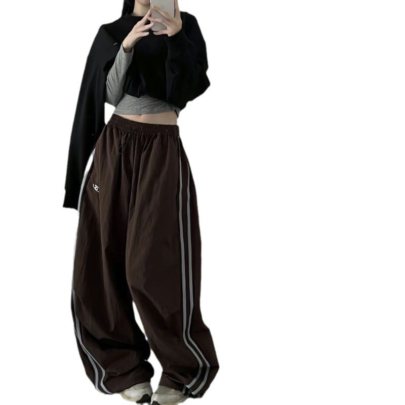 Drawstring Leisure Elastic Waist Multi-color Trousers On Both Sides