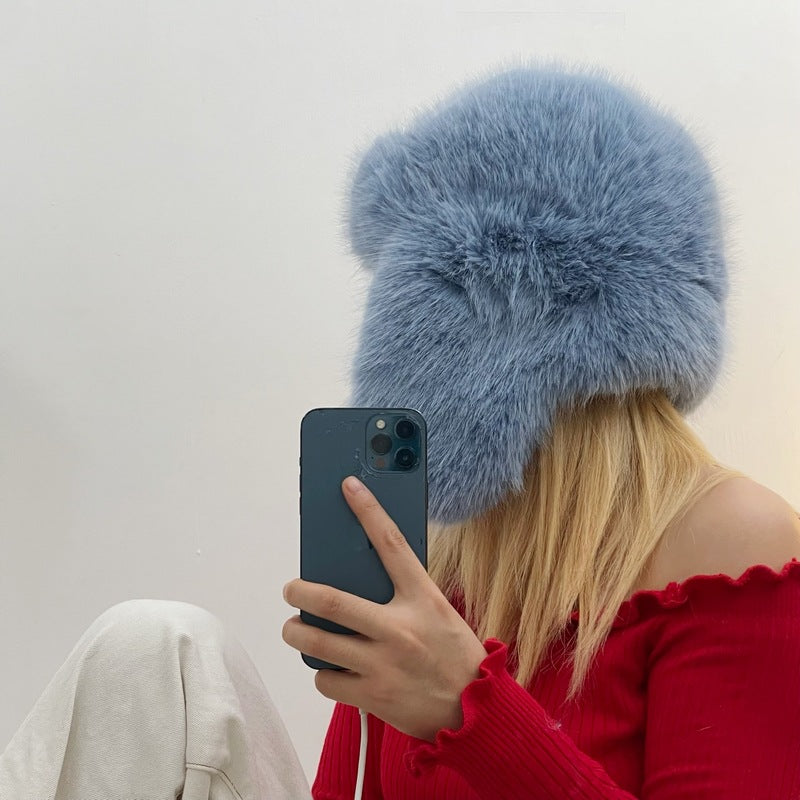 Blå Minkfløjl Ushanka Dame Nordøst Plys Hjelm