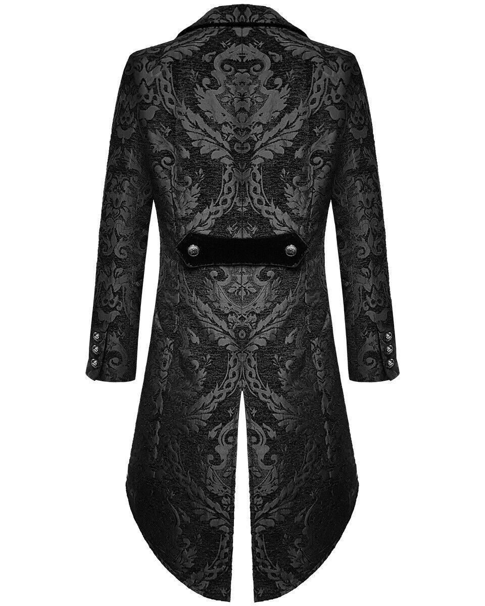 Fashion Men's Gothic Steampunk Tail Jacket Black Brocade Brocade Wedding Coat