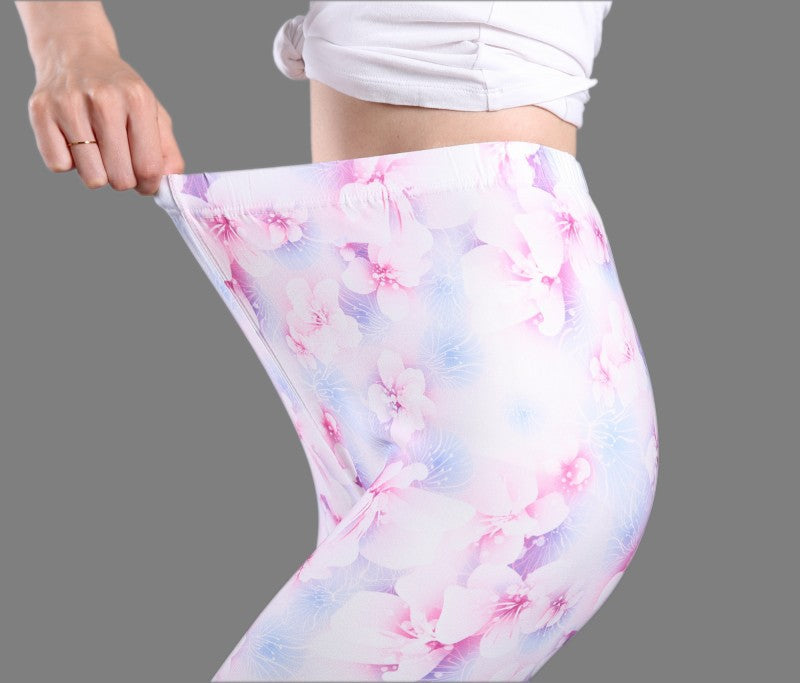 Forår Og Sommer Mælkesilke Trykte Leggings Til Kvinder