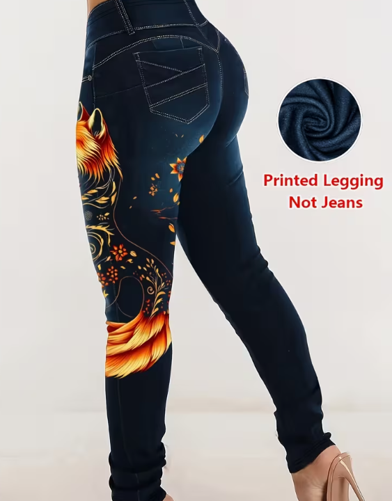 Women's High-Stretch Imitation Denim Leggings Suitable For - Skinny Fit Pants