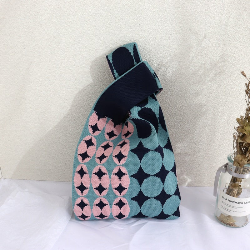 Black And White Color Match Color Bump Braided Tote One Shoulder Underarm Bag Female