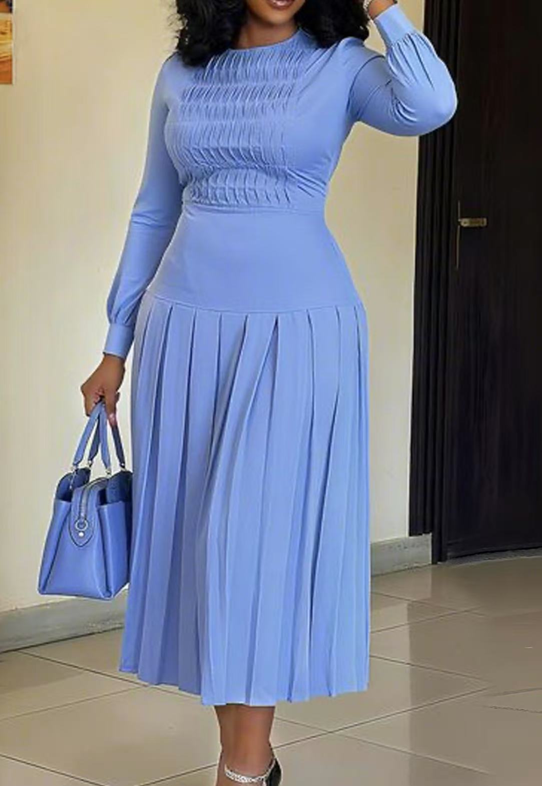 Fashionable Long-Sleeve Solid-Color Dress For Women