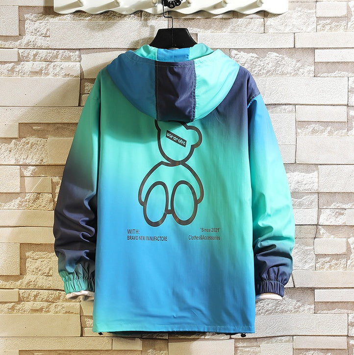 Large Size Hooded Jacket Jacket Men's Gradient Color Personality Top