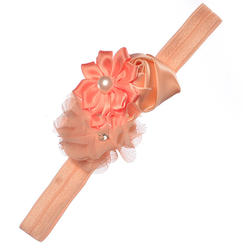Pearl Chiffon Frayed Multi-angle Flower Combo Hair Band European And American Baby Elastic Headband