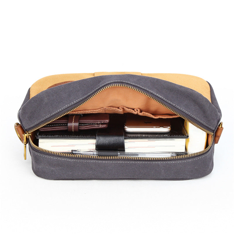 Farveblokket Retro Lærred Skuldertaske/Crossbody-taske