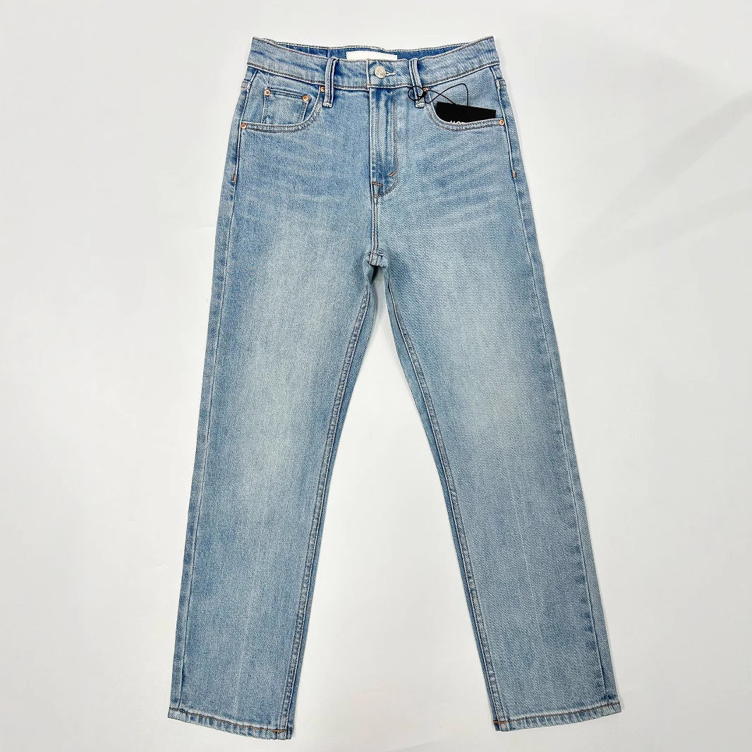 Højtaljede lyseblå strækbare smalle kropsnære jeans med lige ben og cropped længde til kvinder