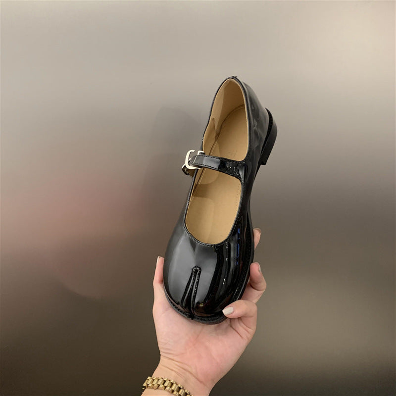 Retro Square Head Fake Split Toe Pumps Mary Jane