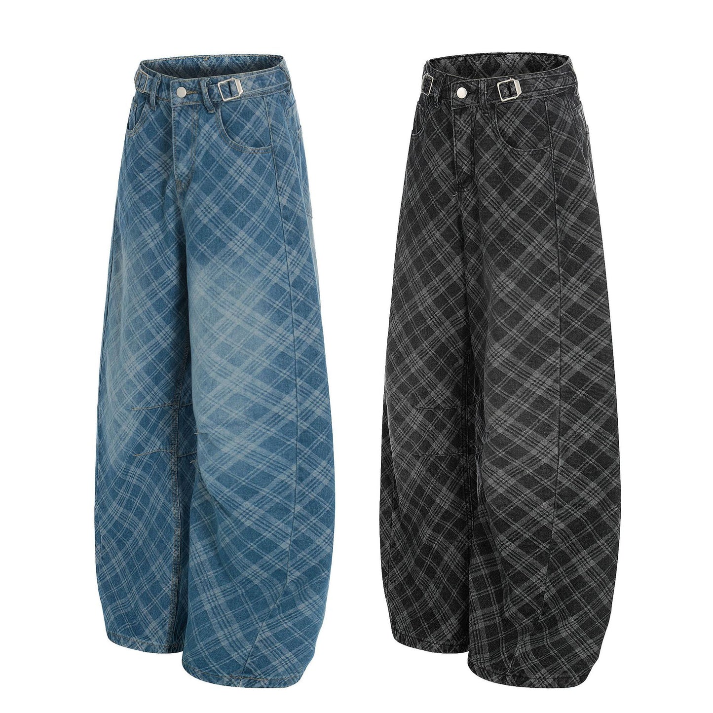 Womens Stylish Washed Trendy Plaid Casual Pants