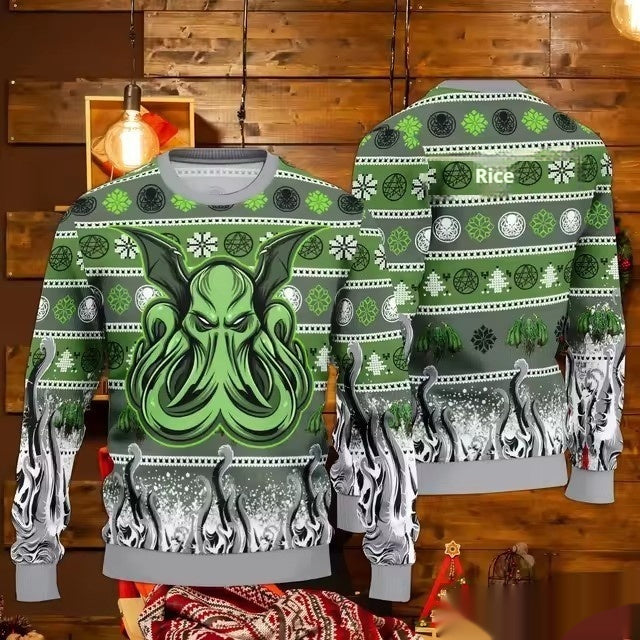 Cthulu Digital Print Christmas Gift Sweater