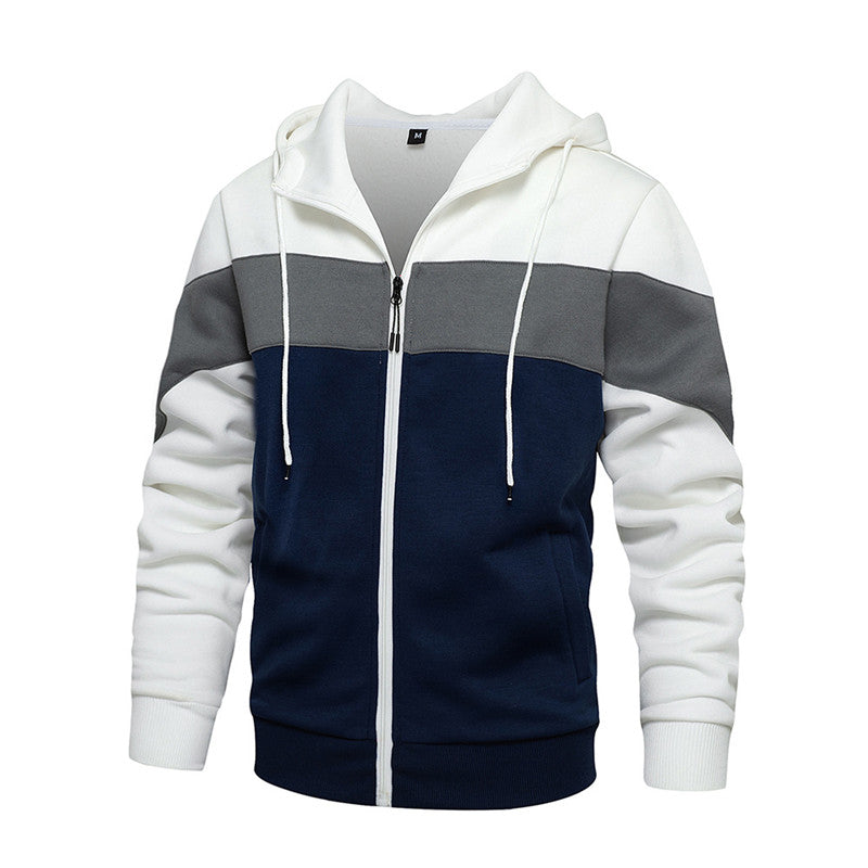Color Block Cardigan Sweater Youth Loose Men's Color Contrast Fashion Jacket