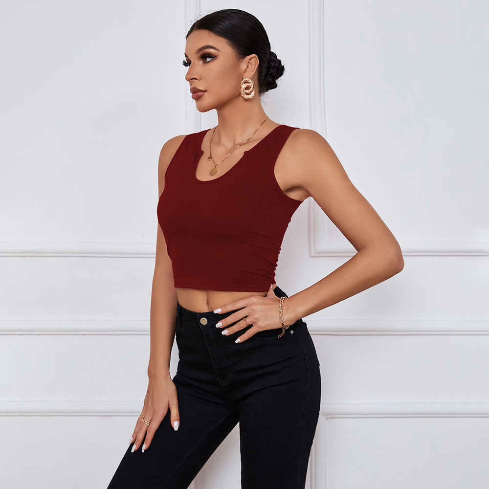 Women's V-neck Slim-fit Short Sleeveless Knit Sporty Casual Tank Top