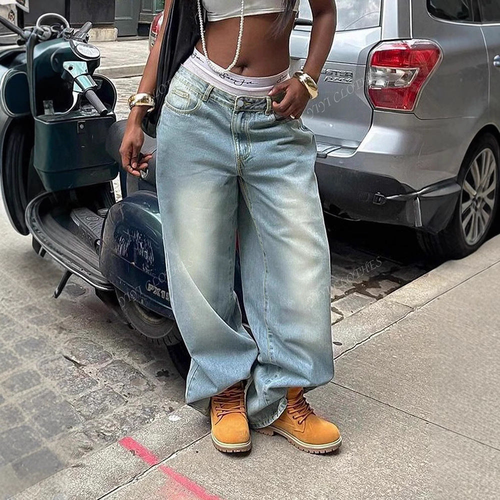 Amerikansk-inspirerede slidte vaskede denimjeans