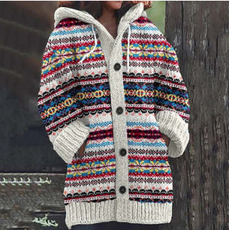3D Printed Autumn Winter Coat Thickened Hooded Cardigan Sweater