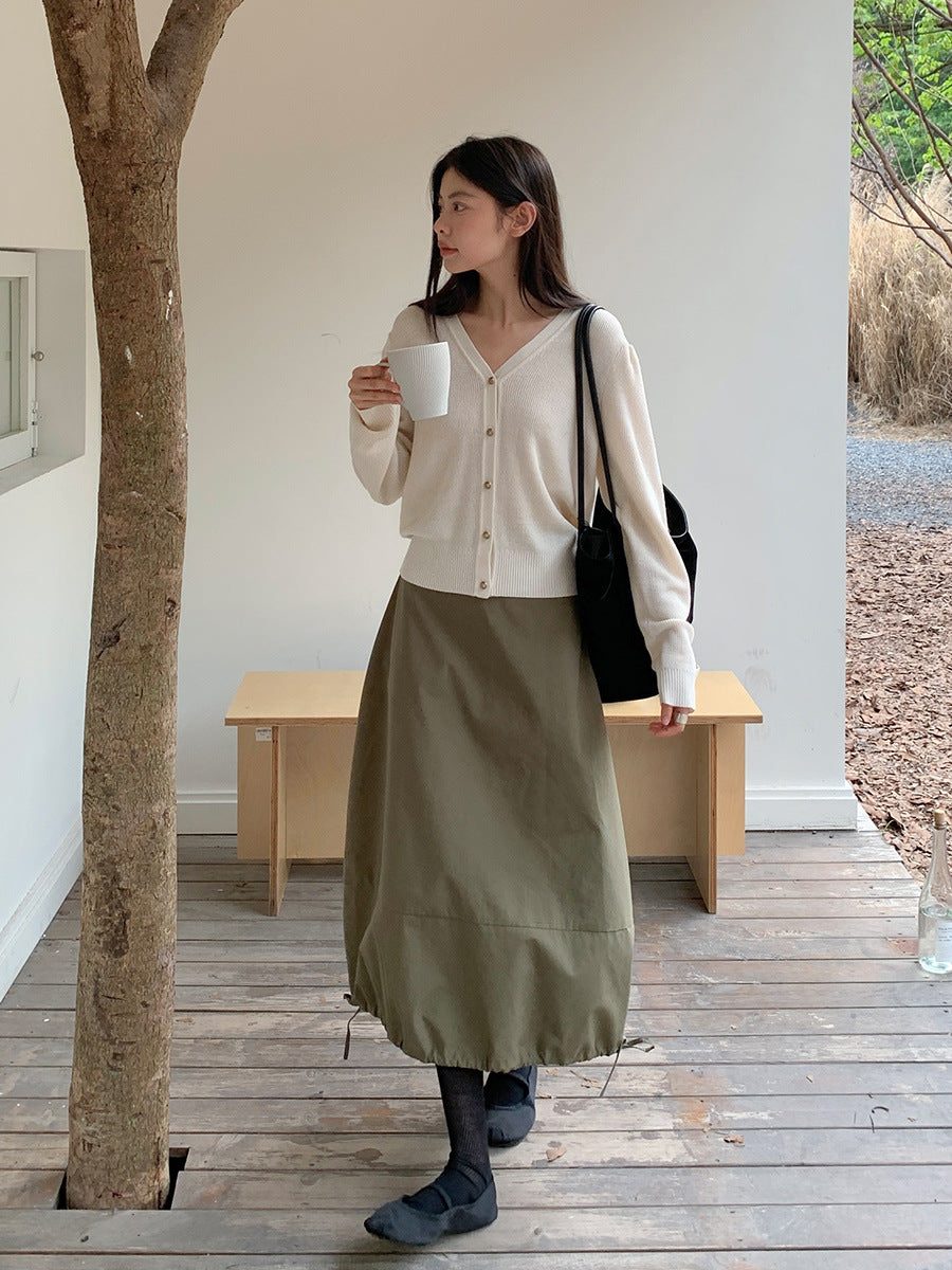 Elegant Simple Korean Style Drawstring At Hem A- Line Skirt