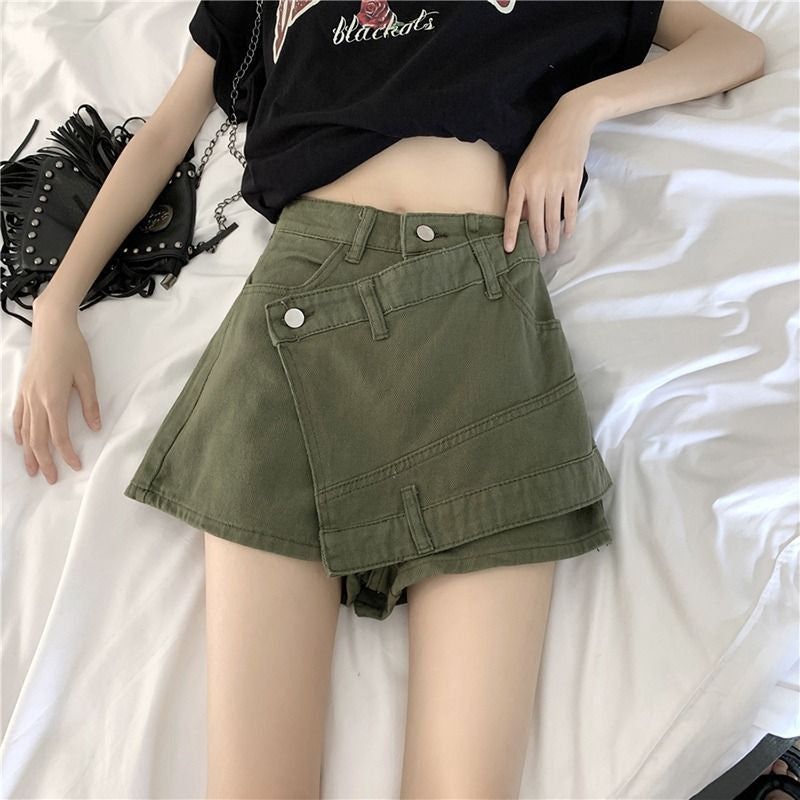 Kvinders uregelmæssige shorts/skirt i denim med høj talje