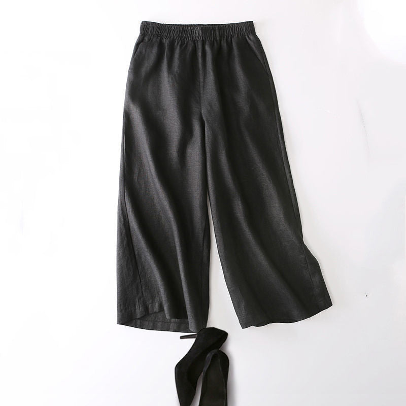 Cotton And Linen Women's Thin Loose Large Waist Elastic Wide Leg Pants