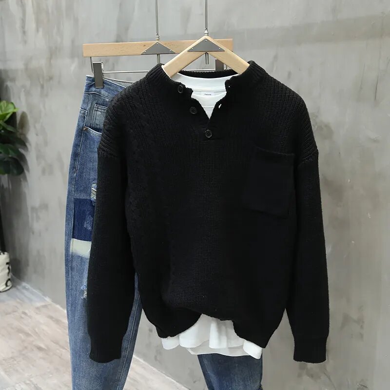 Retro-pullover i amerikansk stil til mænd – modebrand, løs pasform, med lommer, alsidig, afslappet sweater