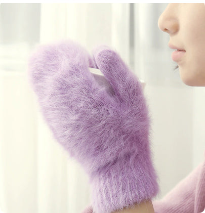 Rabbit fur warm gloves