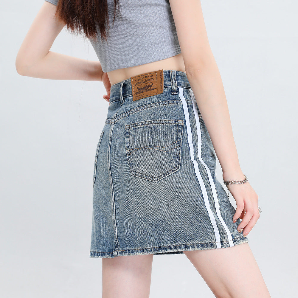 Loose Slimming A- Line Anti-exposure Ribbon High Waist Skirt