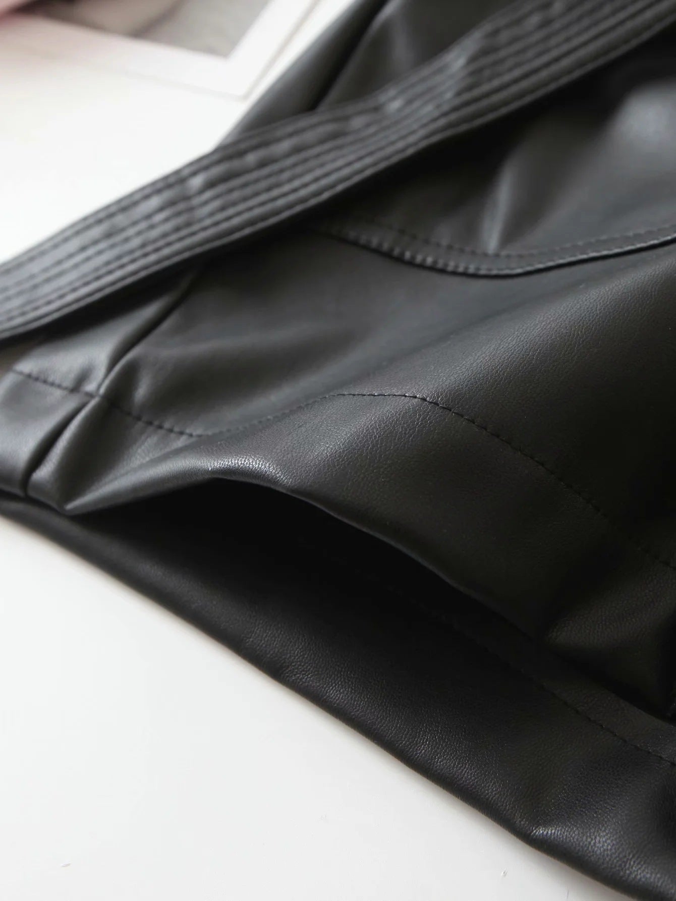 Women's All-match Slim Fashion Belt Lace-up Leather Pants