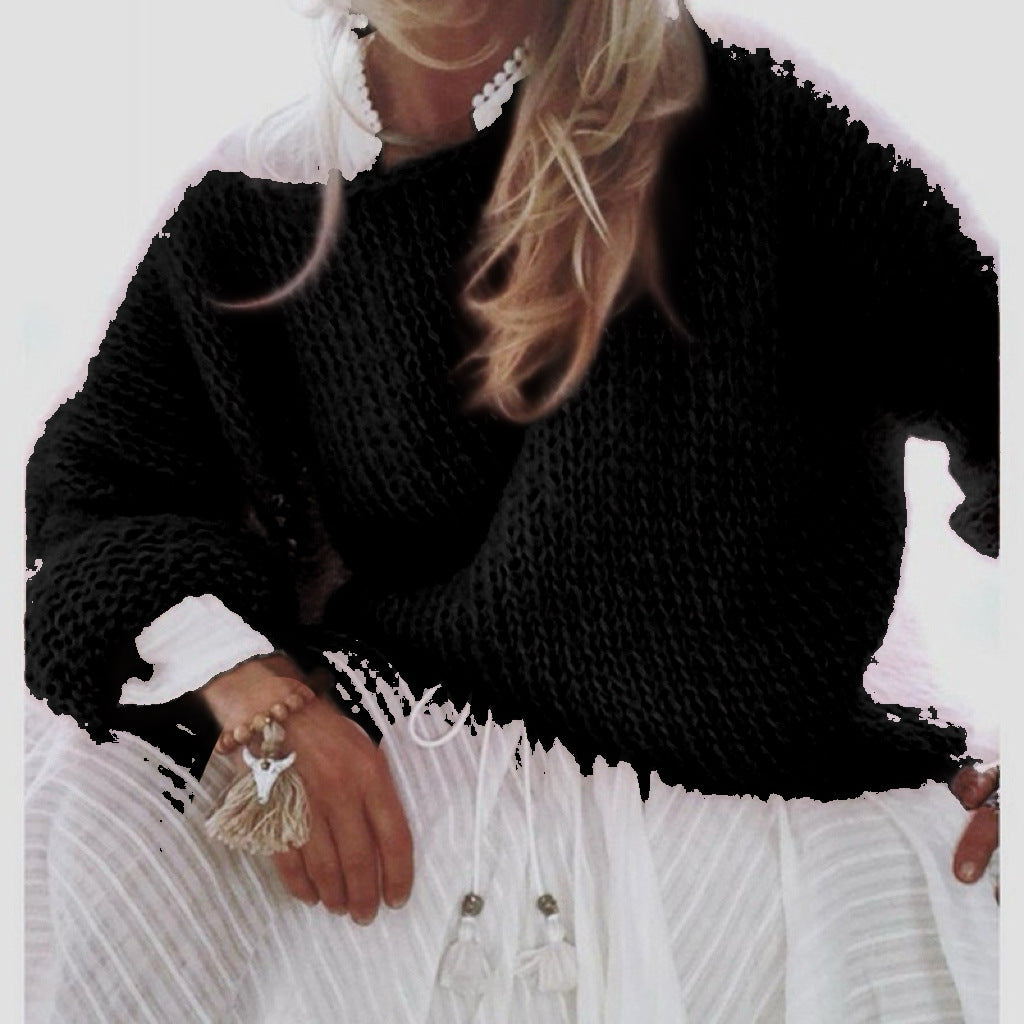 Womens Fashionable Loose Casual Knitted Sweater