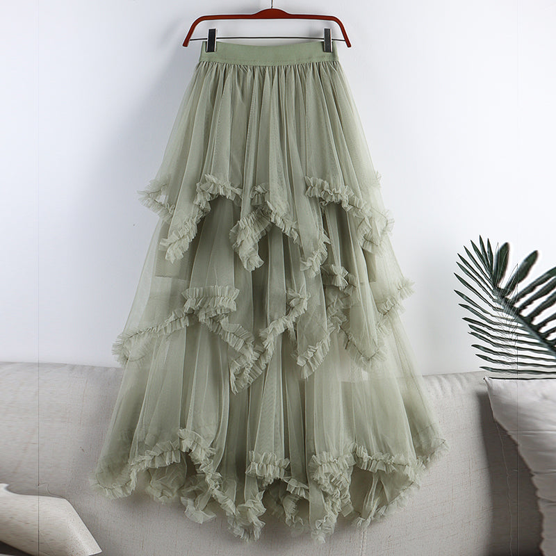 Women's High Waist Sweet Irregular Mesh Half-length Skirt