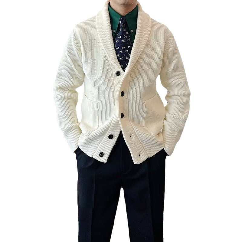 V-hals Cardigan Sweater til Mænd Løs Fritids Varm Sweater