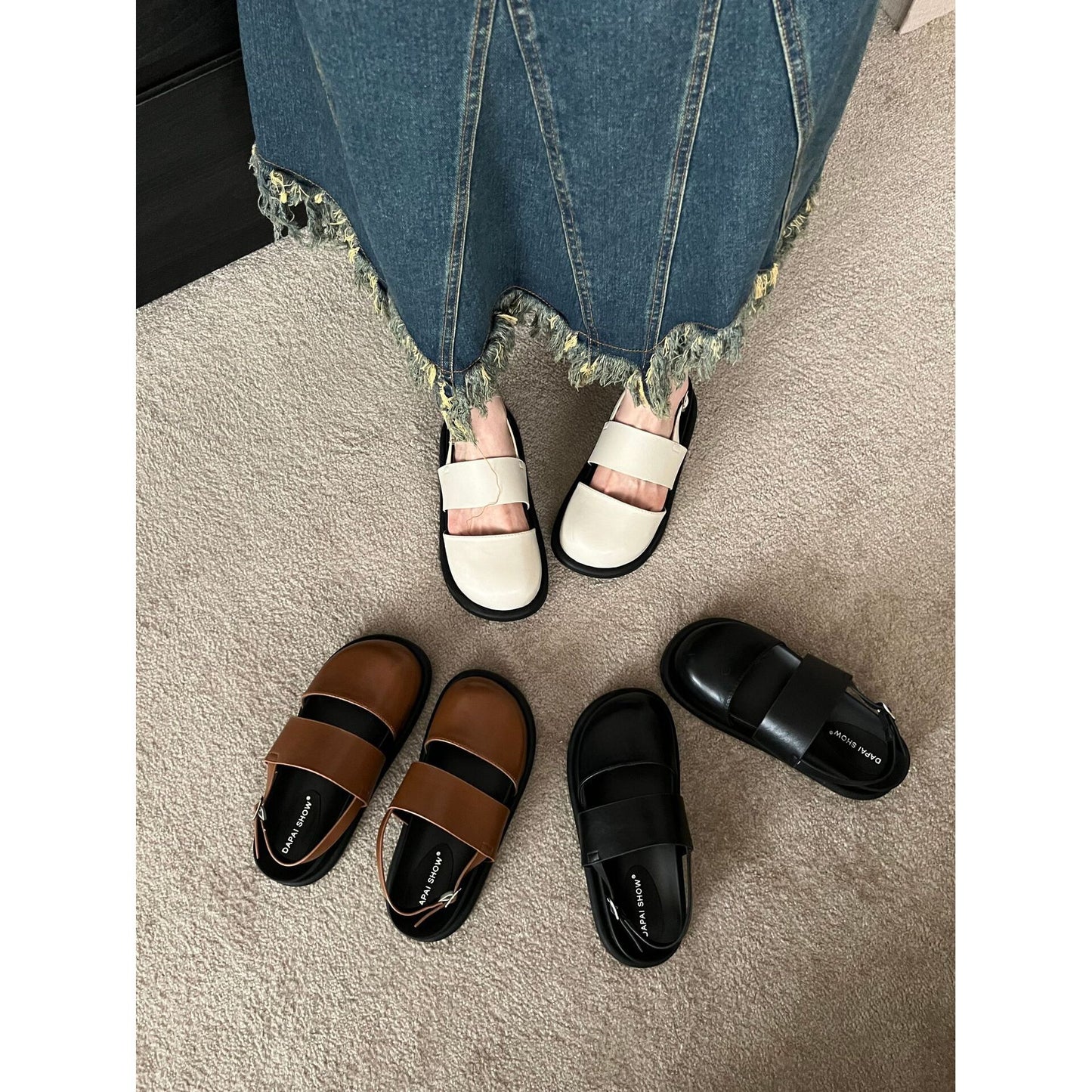 Retro Raise The Bottom One Strap Two-way Breathable Closed Toe Sandals