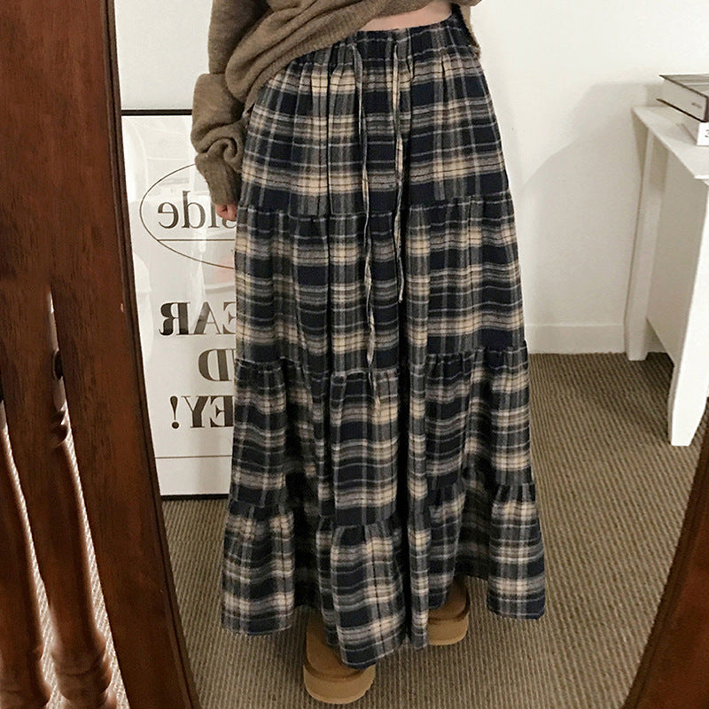 British Retro Plaid Patchwork A-Line Skirt