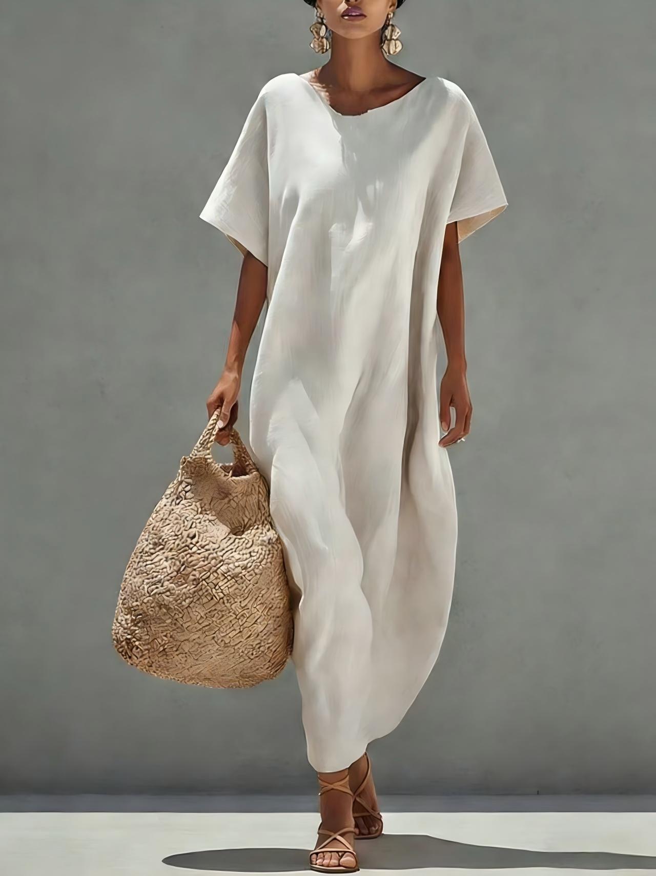 Solid-color Short-sleeve Minimalist Casual Dress