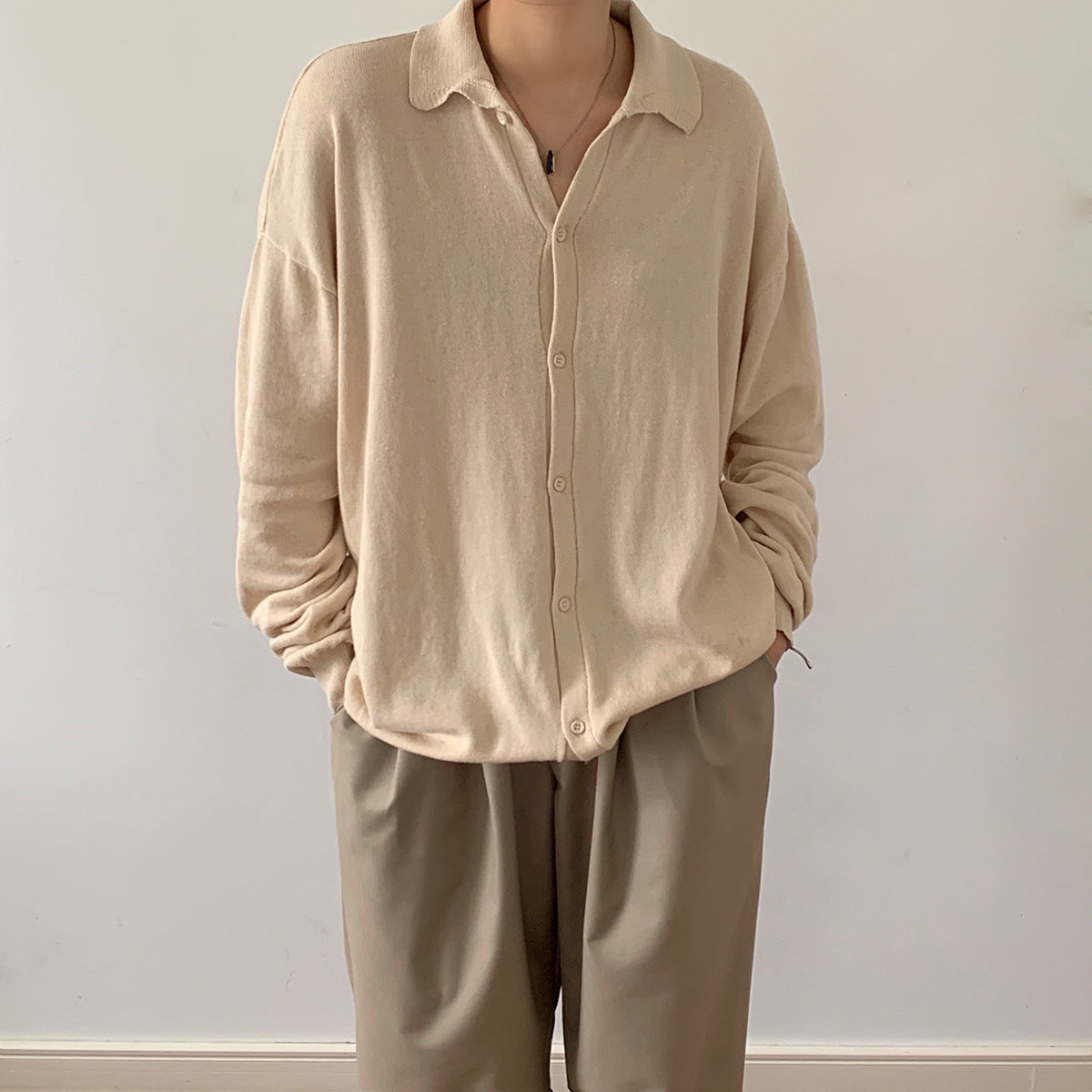 Men's Loose Lapel Cardigan Single Breasted Sweater