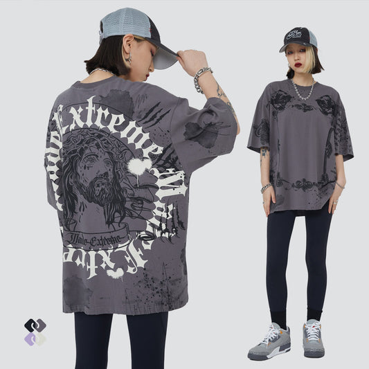 Letter Print Loose Casual Short-sleeved T-shirt For Men And Women